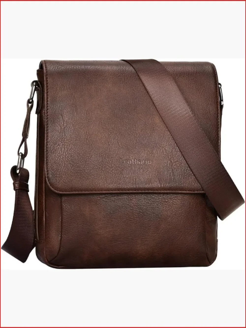 Vegan Leather Crossbody Messenger Bag for Men with Adjustable Strap